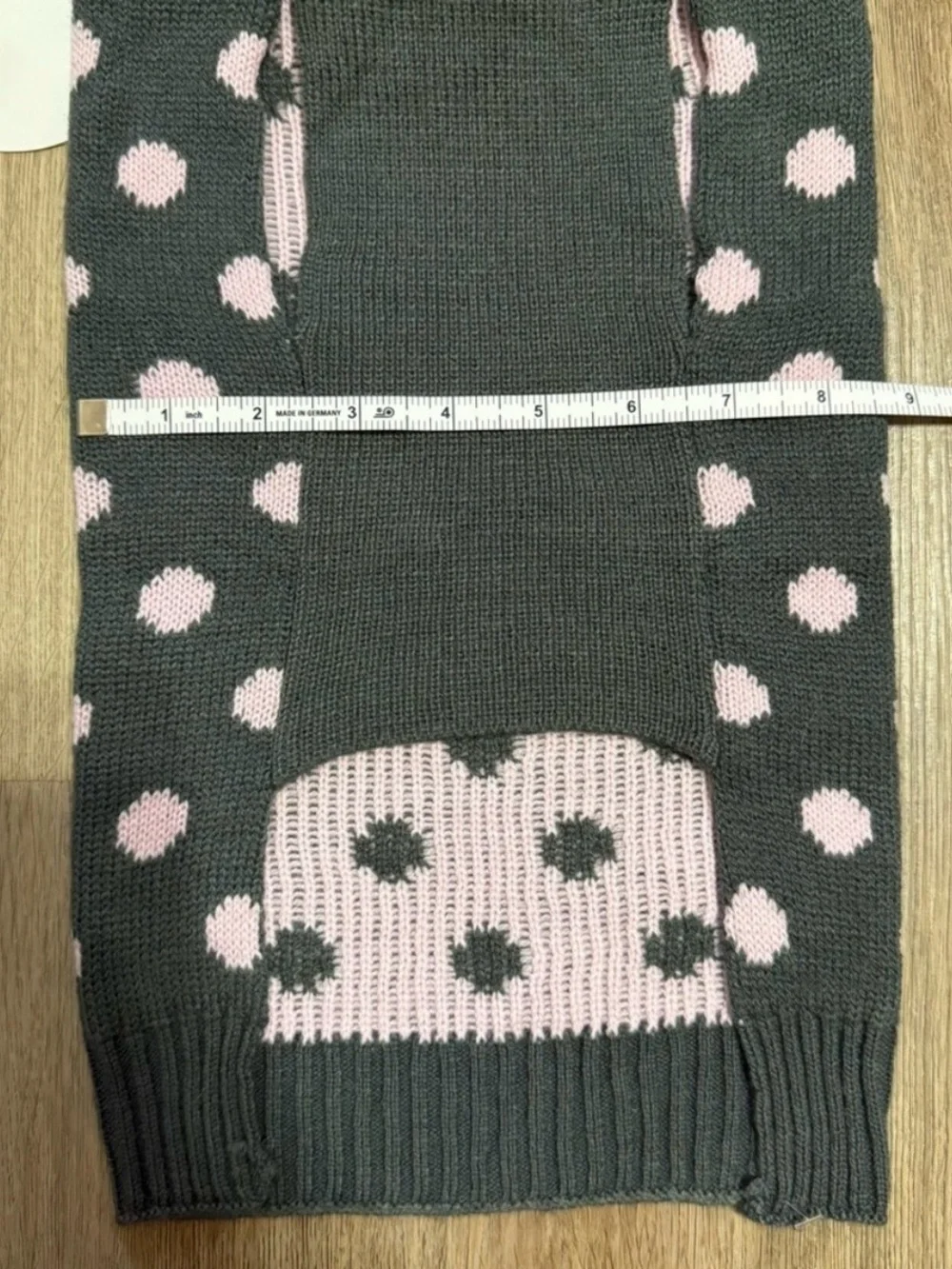 Perfectly Pet Dog Sweater Large Gray Pink Polka Dot Pom Pom Knit NWT